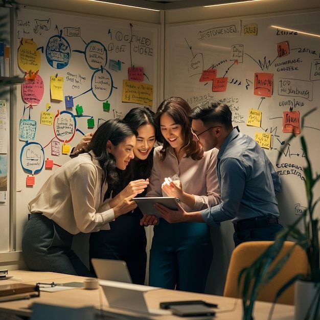 Visual representation of interconnected team collaboration principles displayed during a workshop